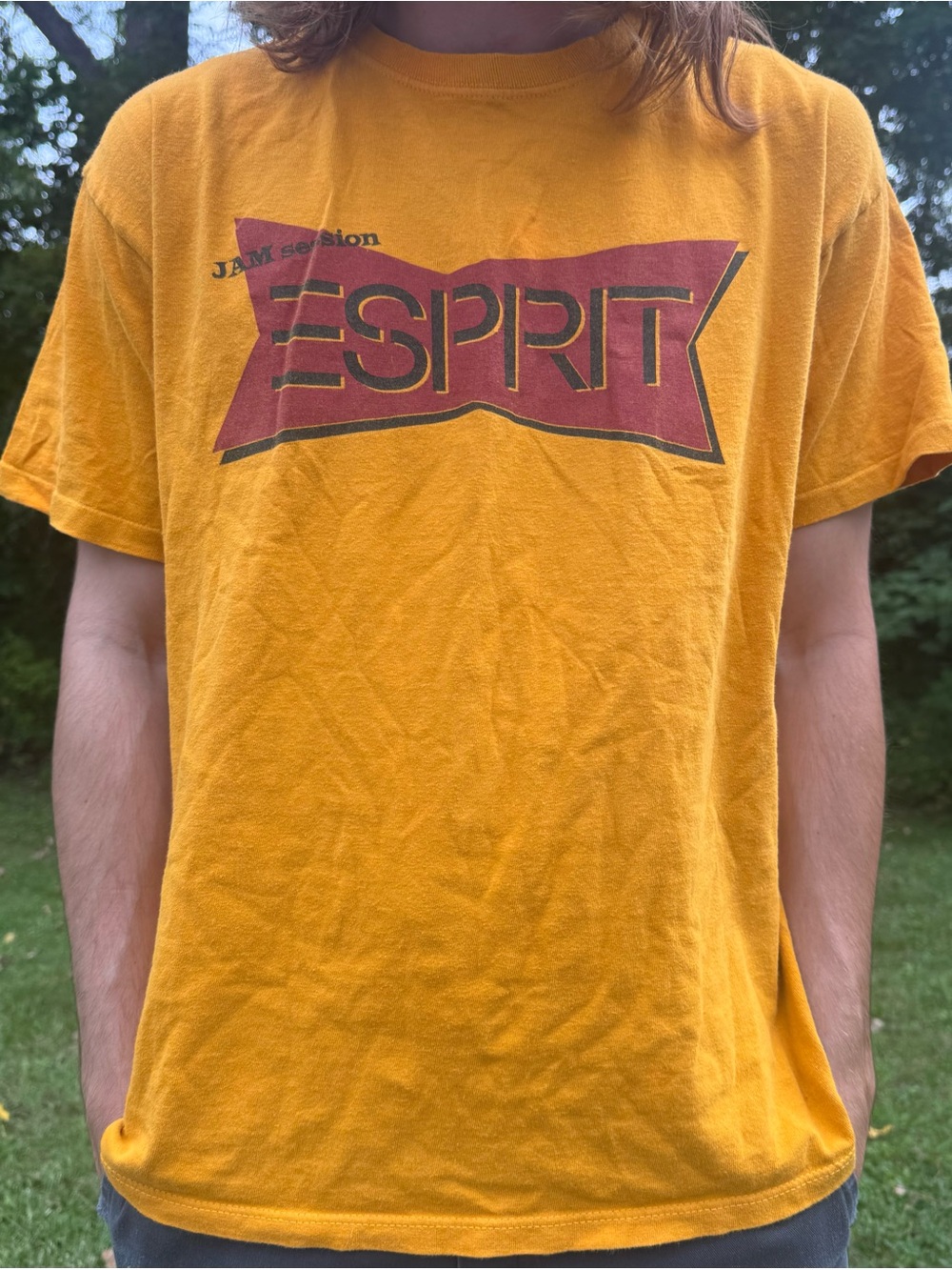 Vintage Esprit Men’s Mustard Yellow Logo T‑Shirt